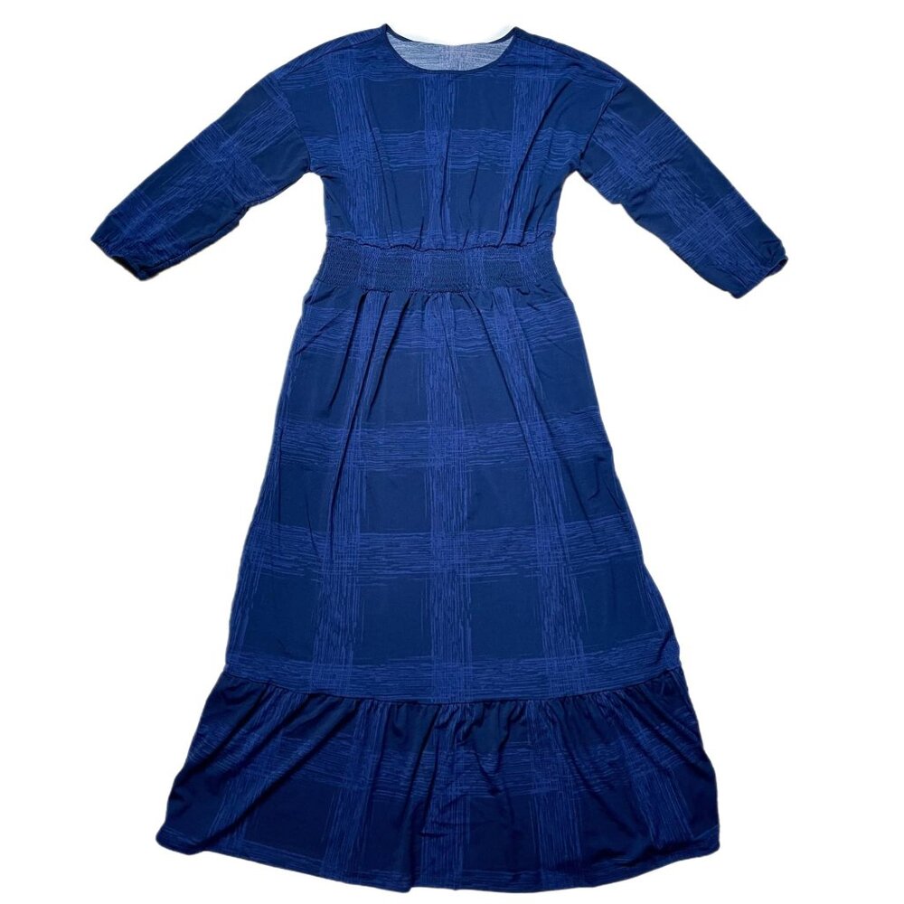 NEW 2XL LuLaRoe Evelyn Smocked‎ Waist Maxi Dress Long Sleeve Blue Plaid Midi